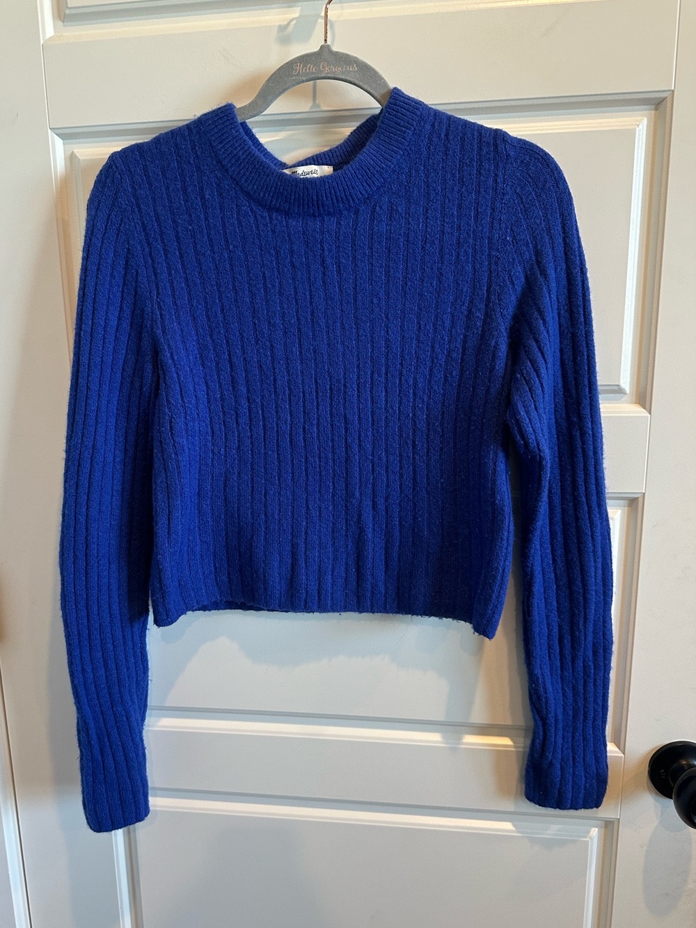 Madewell Medium Cobalt Blue Ribbed Cropped Crewneck Sweater Pullover